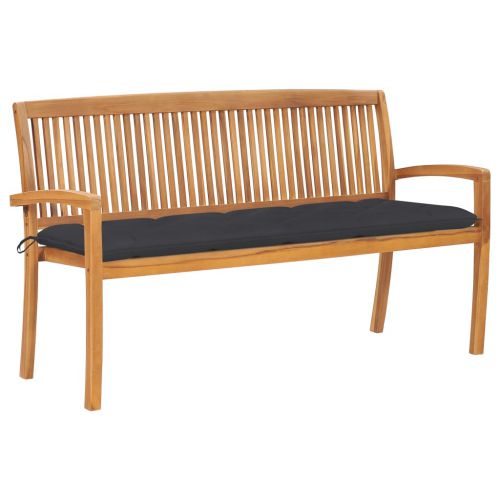 vidaXL Sztaplowana ławka ogrodowa z poduszką, 159 cm, drewno tekowe