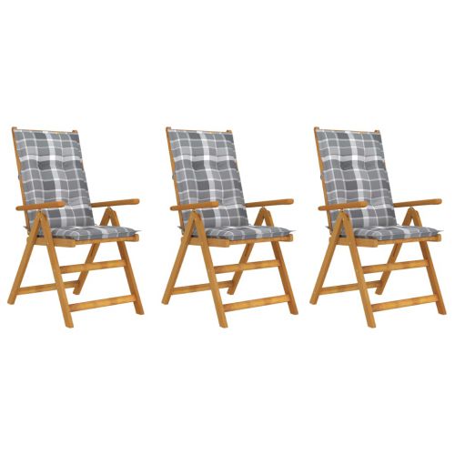 vidaXL Składane krzesła ogrodowe z poduszkami, 3 szt., drewno akacjowe