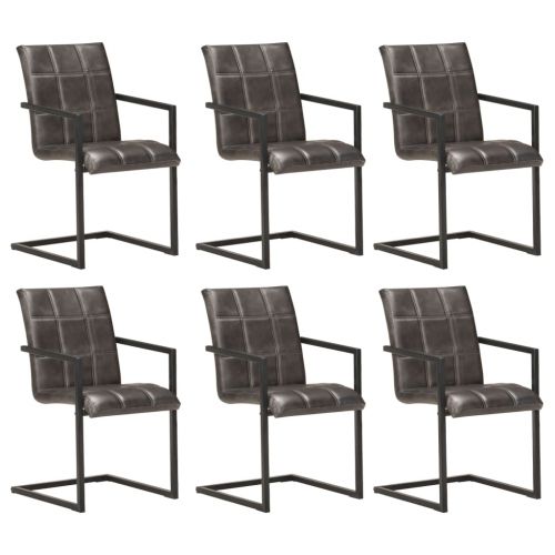 vidaXL Krzesła stołowe, wspornikowe, 6 szt., szare, skóra naturalna