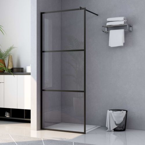 vidaXL Ścianka prysznicowa, przezroczyste szkło ESG, czarna, 80x195 cm