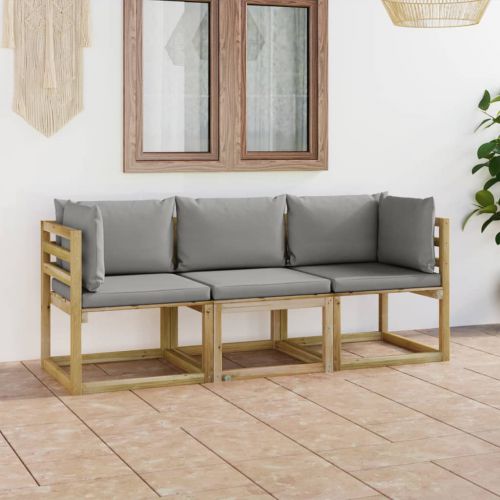 vidaXL Ogrodowa sofa 3-os. z szarymi poduszkami