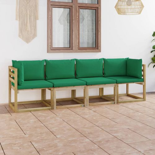 vidaXL Ogrodowa sofa 4-os. z zielonymi poduszkami