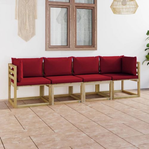 vidaXL Ogrodowa sofa 4-os. z poduszkami w kolorze winnej czerwieni
