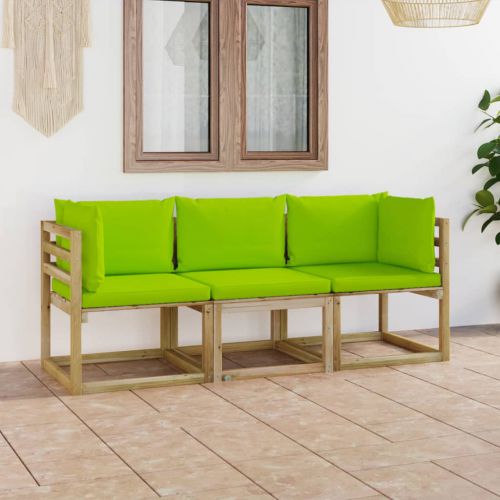 vidaXL Ogrodowa sofa 3-os. z jasnozielonymi poduszkami