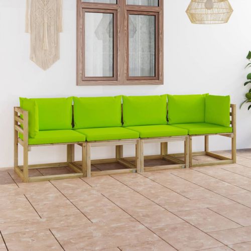vidaXL Ogrodowa sofa 4-os. z jasnozielonymi poduszkami