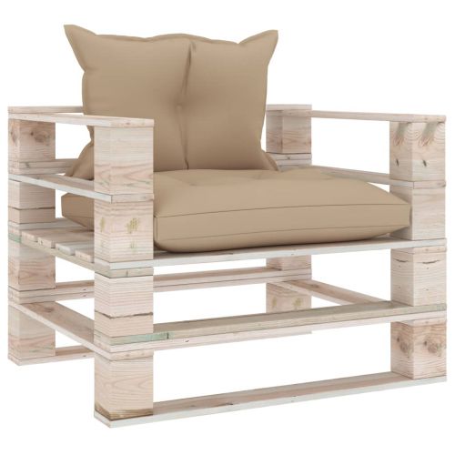 vidaXL Sofa ogrodowa z palet, z beżowymi poduszkami, drewno sosnowe