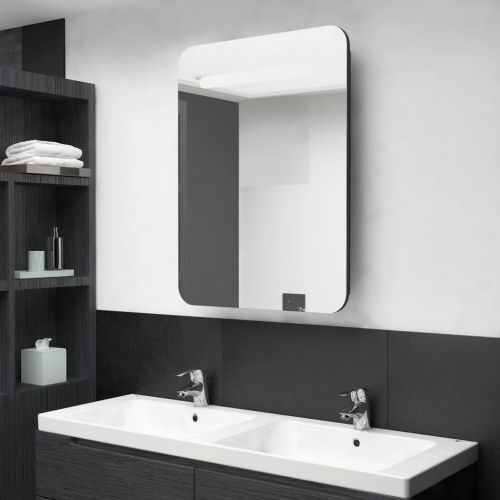 vidaXL Szafka łazienkowa z lustrem i LED, czarna, 60x11x80 cm