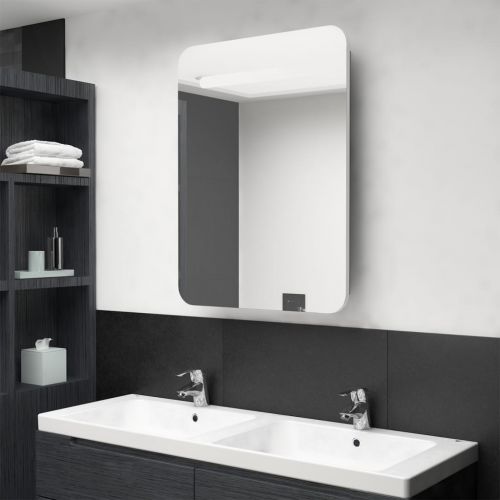 vidaXL Szafka łazienkowa z lustrem i LED, biel i dąb, 60 x 11 x 80 cm