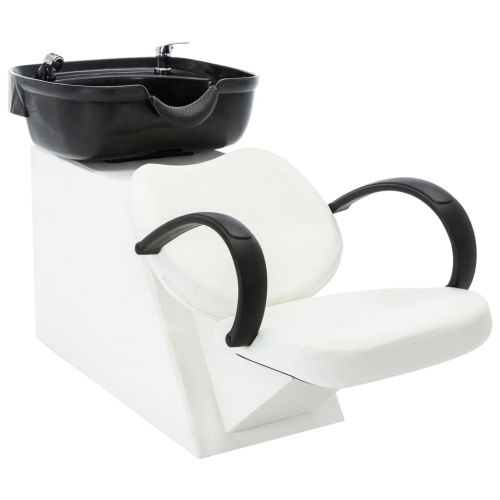 vidaXL Myjnia fryzjerska, fotel z umywalką, czarno-biała, ekoskóra