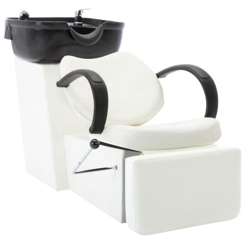 vidaXL Myjnia fryzjerska, fotel z umywalką, czarno-biała, ekoskóra