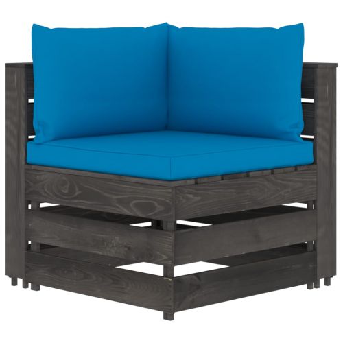 vidaXL Moduł sofy narożnej z poduszkami, impregnowane na szaro drewno
