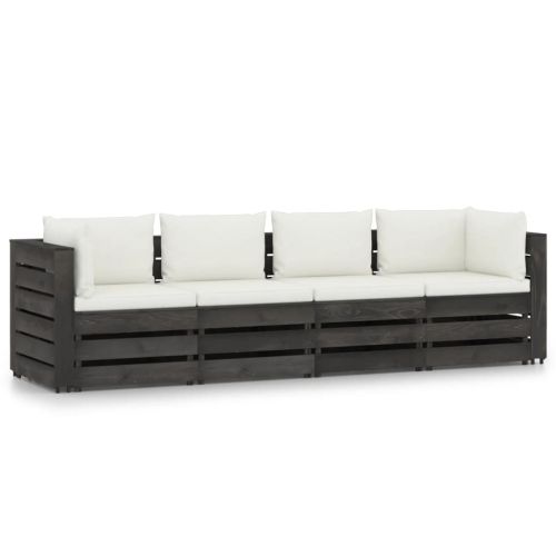 vidaXL Ogrodowa sofa 4-os. z poduszkami, impregnowane na szaro drewno