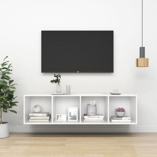 vidaXL Wisząca szafka TV, biała, 37x37x142,5 cm, płyta wiórowa