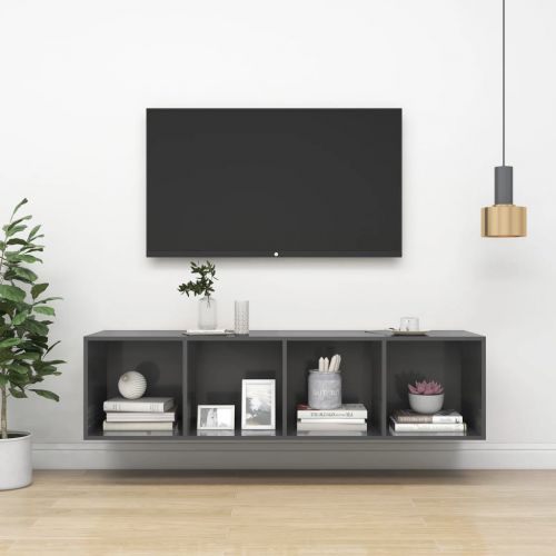 vidaXL Wisząca szafka TV, szara, wysoki połysk, 37x37x142,5 cm