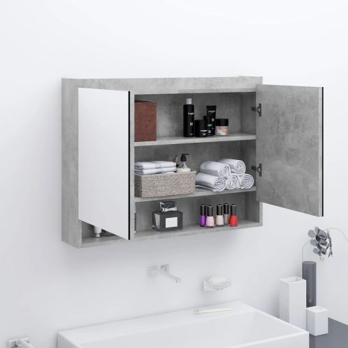 vidaXL Szafka łazienkowa z lustrem, 80x15x60 cm, MDF, szarość betonu