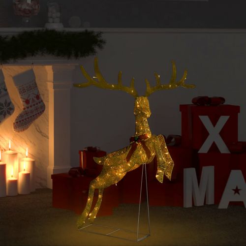 vidaXL Lecący renifer świąteczny, złoty, 120 ciepłych białych LED