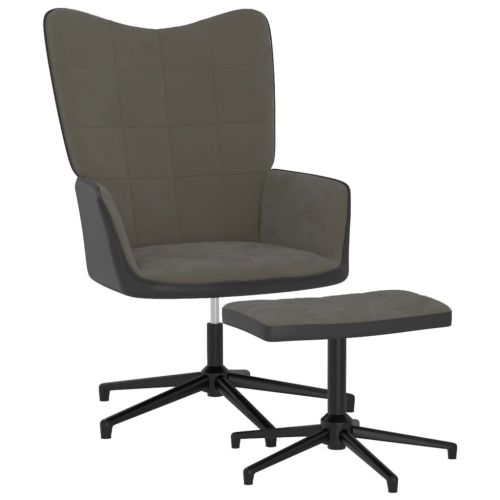 vidaXL Fotel z podnóżkiem, ciemnoszary, aksamit i PVC