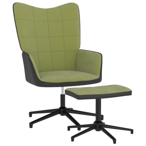 vidaXL Fotel z podnóżkiem, jasnozielony, aksamit i PVC