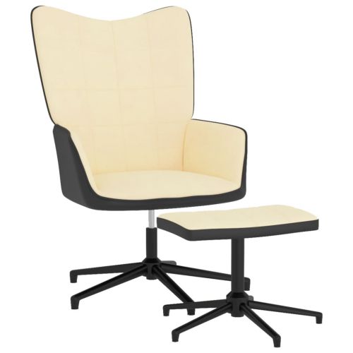 vidaXL Fotel z podnóżkiem, kremowy, aksamit i PVC