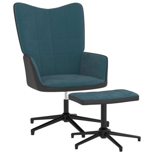 vidaXL Fotel z podnóżkiem, niebieski, aksamit i PVC