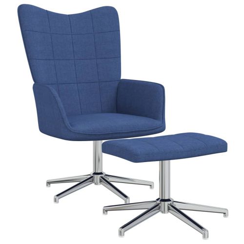 vidaXL Fotel z podnóżkiem, niebieski, obity tkaniną