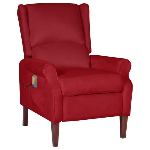 vidaXL Rozkładany fotel masujący, winna czerwień, obity aksamitem