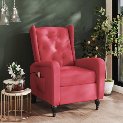 vidaXL Rozkładany fotel masujący, winna czerwień, obity aksamitem