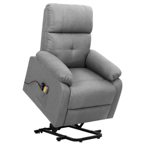 vidaXL Podnoszony fotel masujący, rozkładany, jasnoszary, tkanina
