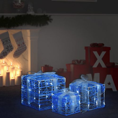 vidaXL Dekoracja świąteczna: 3 akrylowe prezenty, LED, zimna biel