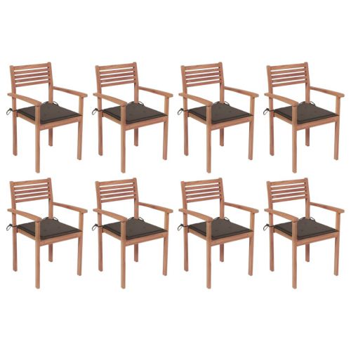 vidaXL Sztaplowane krzesła ogrodowe z poduszkami, 8 szt., tekowe