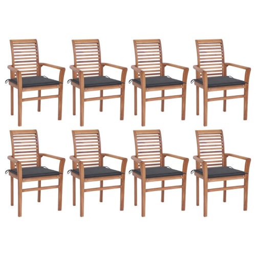 vidaXL Krzesła stołowe z antracytowymi poduszkami, 8 szt., tekowe