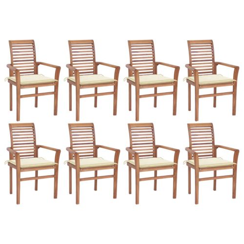vidaXL Krzesła stołowe z kremowymi poduszkami, 8 szt., drewno tekowe