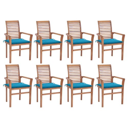 vidaXL Krzesła stołowe z niebieskimi poduszkami, 8 szt., drewno tekowe