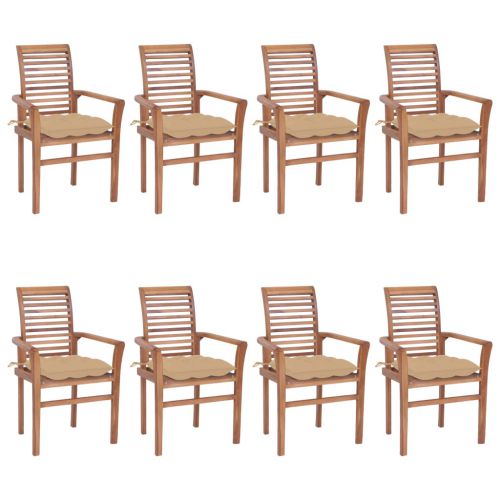 vidaXL Krzesła stołowe z beżowymi poduszkami, 8 szt., drewno tekowe