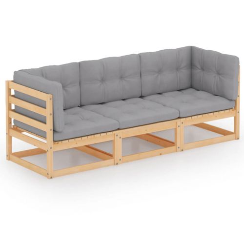 vidaXL 3-osobowa sofa ogrodowa z poduszkami, lite drewno sosnowe