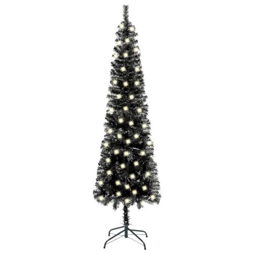 vidaXL Smukła choinka z lampkami LED, czarna, 120 cm