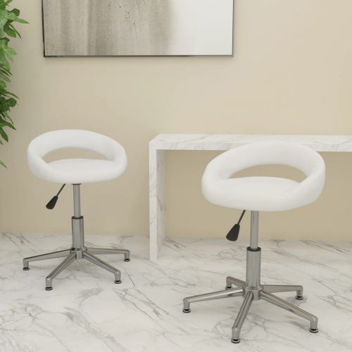 vidaXL Obrotowe krzesła stołowe, 2 szt., białe, obite sztuczną skórą
