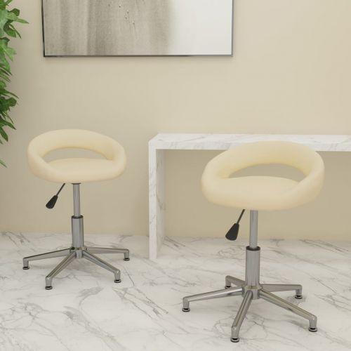 vidaXL Obrotowe krzesła stołowe, 2 szt., kremowe, obite sztuczną skórą