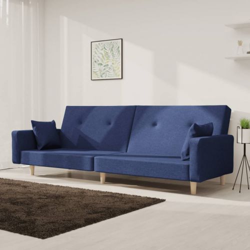 vidaXL 2-osobowa kanapa, 2 poduszki, niebieska, tapicerowana tkaniną