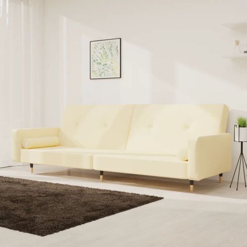 vidaXL 2-osobowa kanapa z 2 poduszkami, kremowa, aksamitna