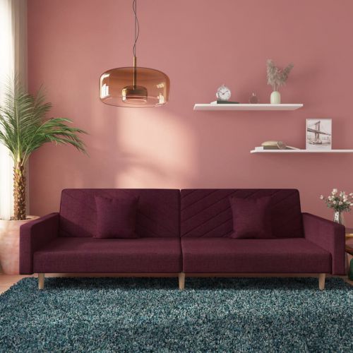 vidaXL 2-osobowa kanapa, 2 poduszki, fioletowa, tapicerowana tkaniną