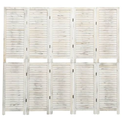 vidaXL Parawan 5-panelowy, postarzany biały, 178,5x166 cm, lite drewno