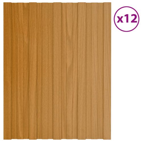 vidaXL Panele dachowe, 12 szt., stal, kolor jasnego drewna, 60x45 cm