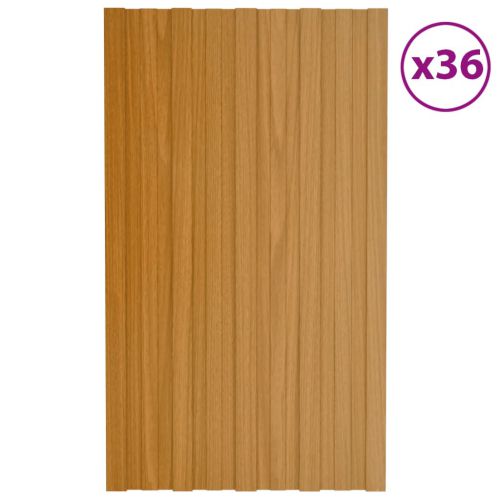 vidaXL Panele dachowe, 36 szt., stal, kolor jasnego drewna, 80x45 cm
