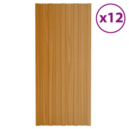 vidaXL Panele dachowe, 12 szt., stal, kolor jasnego drewna, 100x45 cm