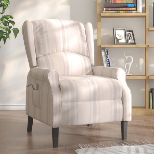 vidaXL Rozkładany fotel masujący, wzór w paski, tapicerowany tkaniną