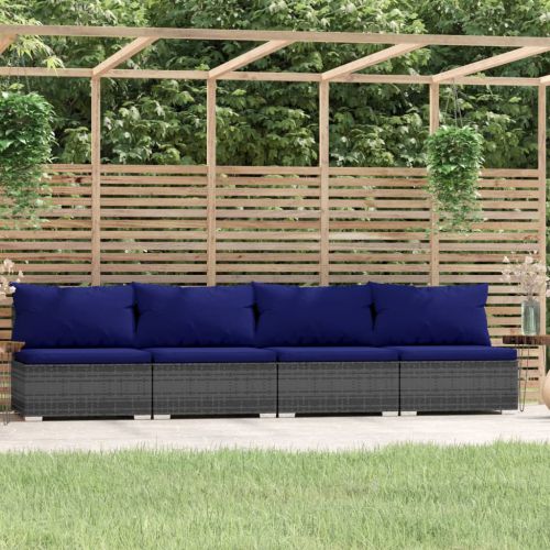 vidaXL 4-osobowa sofa ogrodowa z poduszkami, szary rattan PE