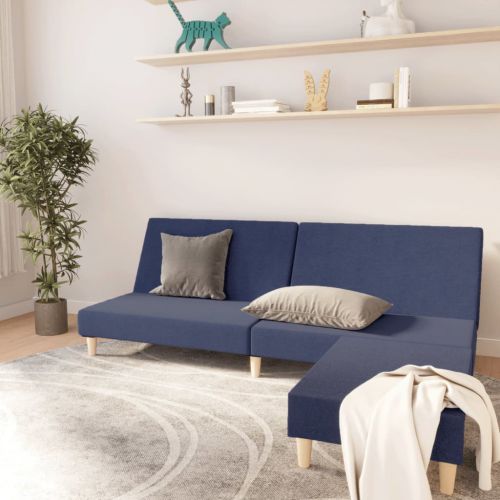 vidaXL 2-osobowa kanapa z podnóżkiem, niebieska, tapicerowana tkaniną