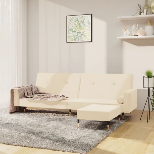 vidaXL 2-os. kanapa z podnóżkiem, kremowa, tapicerowana aksamitem