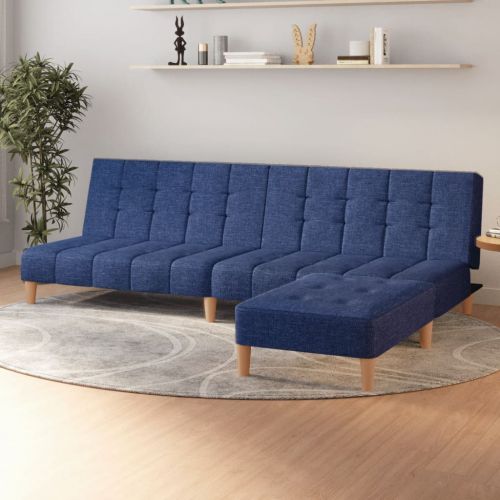 vidaXL 2-osobowa kanapa z podnóżkiem, niebieska, tapicerowana tkaniną